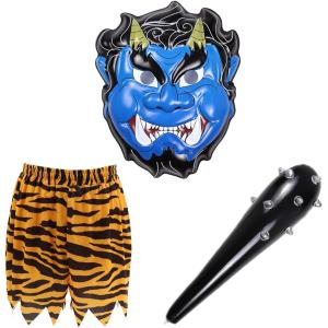 節分 超リアル ３点セット 鬼のお面 仮面 大人用 縞々パンツ