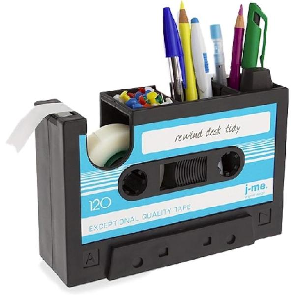 デスク オーガナイザー カセットテープ おしゃれ ペン 立て 付き 多機能(ブルー,  縦11.5c...