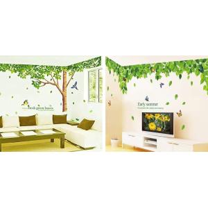ウォールステッカー 樹木 ＆ 新緑 鳥 仕上296x225cm シール 壁紙 インテリア MDM(2...