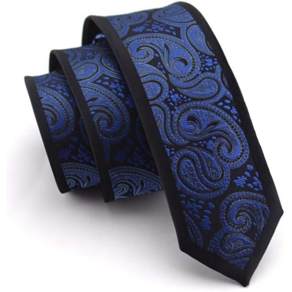 メンズネクタイ スマートネクタイ 細い おしゃれネクタイ 青 ペイズリー 柄 (青 ペイズリー 柄 ...