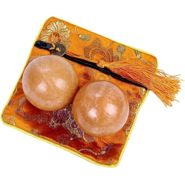 健身球 健康球 健康ボール 脳活ボール 天然石ボール ２個セット MDM(オレンジ,  S)