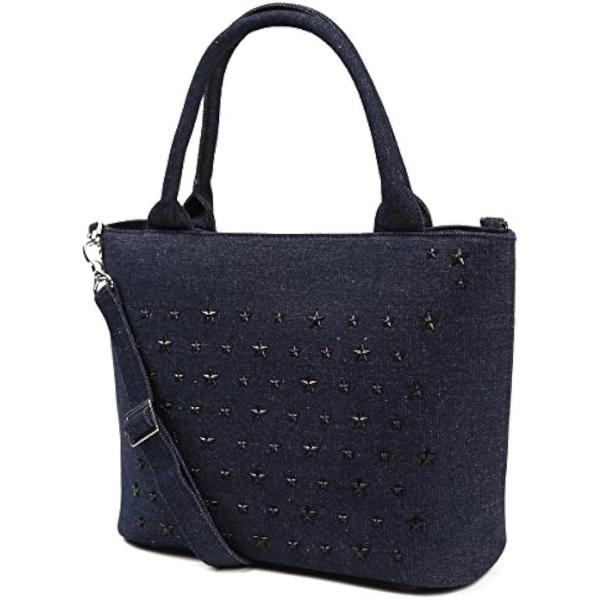 スタッズバッグ トートバッグ 2way キャンバス デニム 星 丈夫 自立型 ファスナー付 Ａ４ 大...