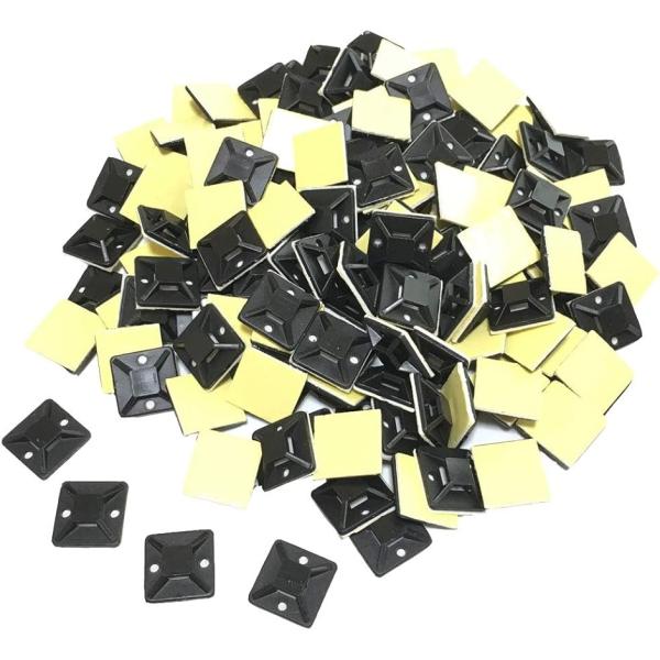 結束バンド用 タイ マウントベース 粘着テープ付 配線 固定 ケーブルタイ 20mmx20mm 黒(...