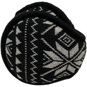 耳あて メンズ イヤーマフ 折りたたみ 防寒 秋冬 防風 ニット イヤーウォーマー アーム 雪柄( 1.ブラックスノー,  Free)