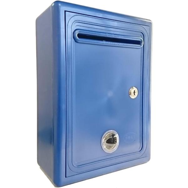 全6色 カラー 鍵 付き アンケートボックス ポスト 軽量 多目的 BOX 小窓付き( 青)