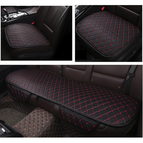 【互換品】 車用 前後座 3枚組 PUレザー カーシート カバー セット 簡単設置 ブラックxレッド...