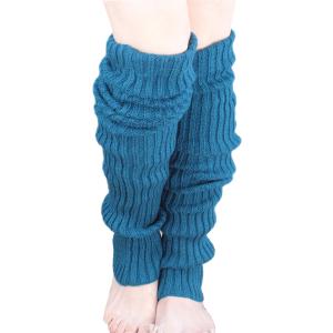 レッグウォーマー ロング もこもこ リブ編み 60cm 長い 裏起毛 10カラー( ブルー,  60.0 cm)