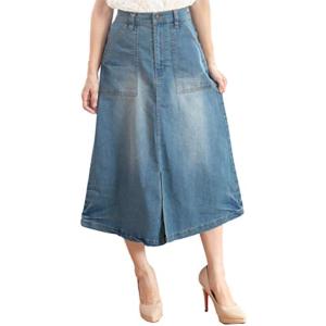 Happy Honu ハッピー ホヌ ストレッチ デニム ベイカー スカート 大きいサイズ レディース(ブルー, 4L)