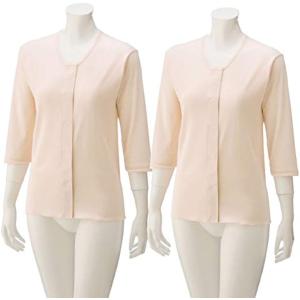 介護肌着 プラスチックホック 2枚組 前開き レディース 3分袖 7分袖 らくらく肌着 クリーム 7分袖，