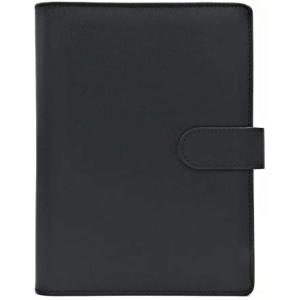 システム手帳 6穴 PUレザー リング径 22mm リフィル カードポケット ペンホルダー 搭載 OF298(黒色, A5)