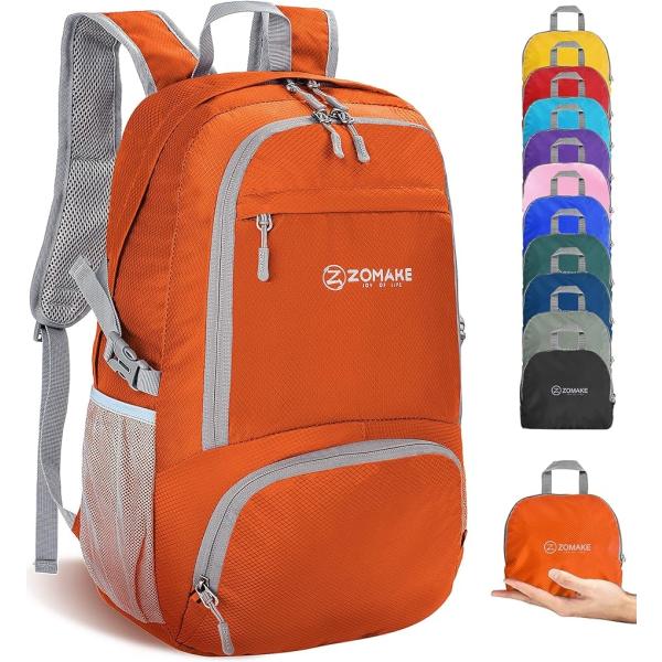 軽量リュック バックパック 30L ハイキングデイパック 旅行バックパック 折りたたみ式(オレンジ)