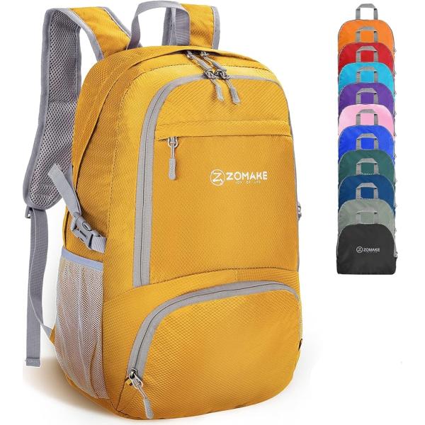 軽量リュック バックパック 30L ハイキングデイパック 旅行バックパック 折りたたみ式(イエロー)