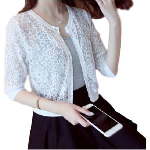 カーディガン 夏 レース シースルー ショート丈 透け感 上品 レディース 白色 サイズ