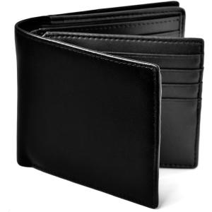 黒いレザー製コンパクト財布 財布 メンズ 二つ折り 本革 コンパクト カード6枚収納 超スリム設計