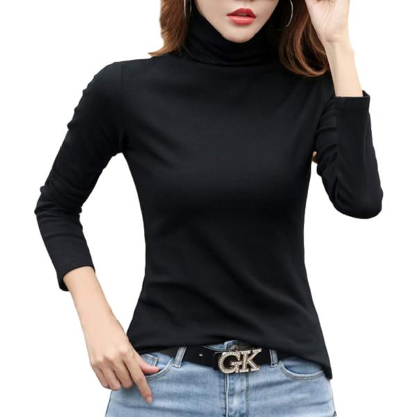 タートルネック tシャツ カットソー ハイネック トップス 長袖 インナー レディース(ブラック, ...