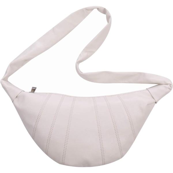 斜めがけバッグ レディース ショルダーバッグ PUレザー ワンショルダー 半月バッグ( ホワイト)