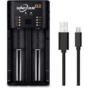 【互換品】18650バッテリー充電器、22650 20700 26700用デュアルUSBバッテリー充電器26650 26500 25500