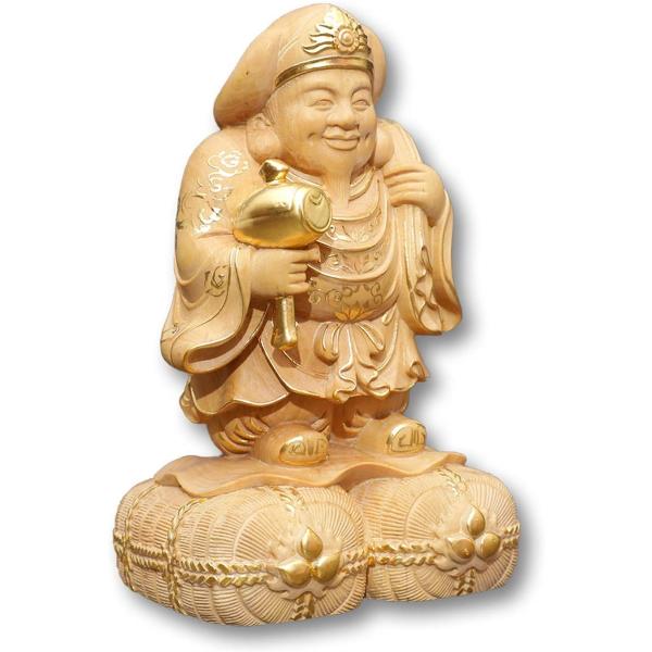 七福神 大黒様 立像 木彫り金運 財運 商売 繁盛 招福 彫刻 置物 ツゲ 柘植 高さ6cm 金色タ...