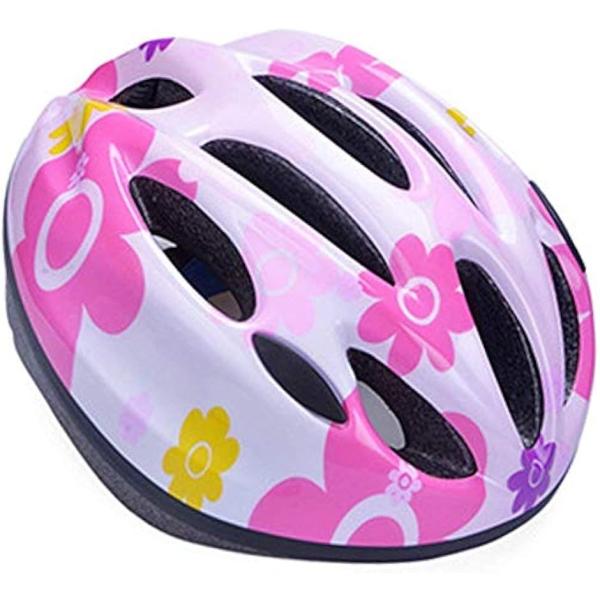 子供用 ヘルメット 自転車 キッズ 軽量 サイズ調整可能 男の子 女の子 Mサイズ(14.ピンクの花...
