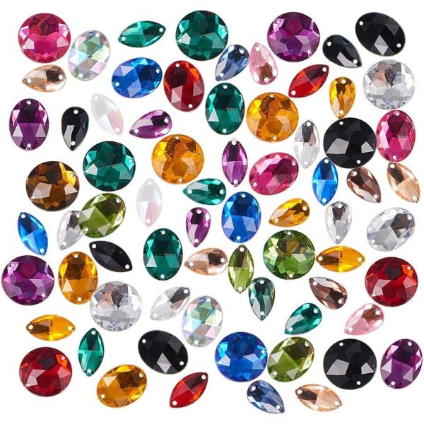 約80個/セット 4種 パーツ 2穴 アクリル ラインストーン MDM( 10色 40種 80個)