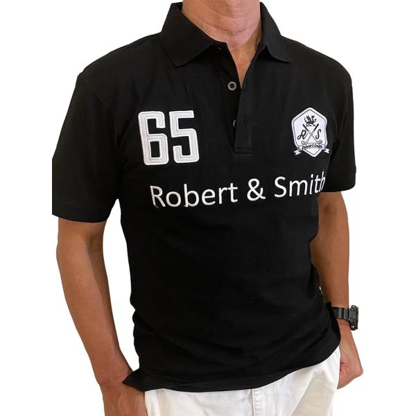 ロバート・アンド・スミス 100% コットン 定番 ゴルフ ポロシャツ ゴルフウエア メンズ 黒 M...