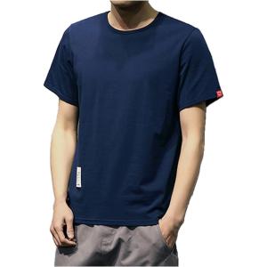 メンズ Tシャツ 半袖 無地 クルーネック シンプル カジュアル カットソー タグ ラフ インナー (ネイビー M)の商品画像