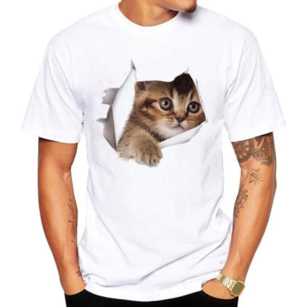 Tシャツ 猫 おもしろ トリックアート カジュアル シンプル ブラウンネコ( NO.6,  M)