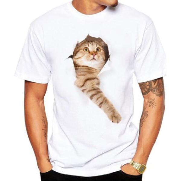 Tシャツ 猫 おもしろ トリックアート カジュアル シンプル ブラウンネコ( NO.1,  S)