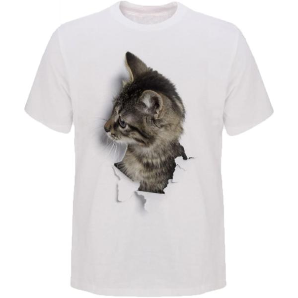 Tシャツ 猫 おもしろ トリックアート カジュアル シンプル ブラックネコ( NO.6,  XL)