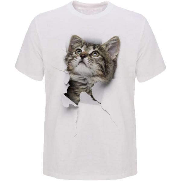 Tシャツ 猫 おもしろ トリックアート カジュアル シンプル ブラックネコ( NO.5,  M)
