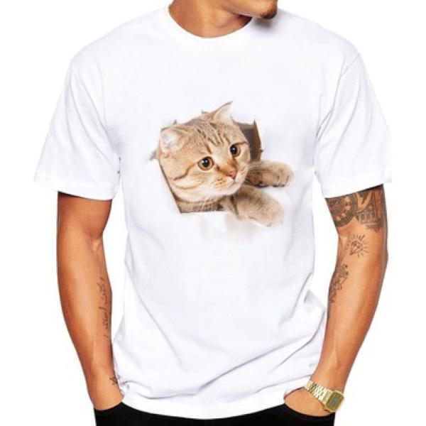 Tシャツ 猫 おもしろ トリックアート カジュアル シンプル ブラウンネコ( NO.3,  L)