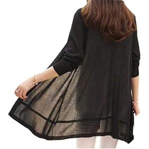 カーディガン 長袖 羽織り レディース ファッション 切り替え シフォン 春夏 大きい サイズ(ブラック, XL)