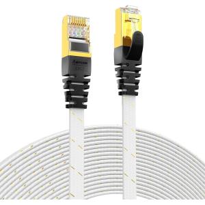 CAT7準拠STP 高速LANケーブル 10Gbps/600MHz RJ45 フラットインターネットケーブル MDM( ホワイト,  3M)｜horikku