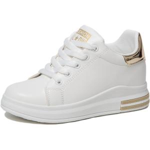 レディース 厚底 ローカット スニーカー レースアップ( ホワイトxゴールドライン　2019モデル,  24.5 cm 3E)