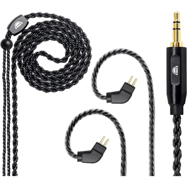 T3 2Pin リケーブル 0.75mm イヤホンケーブル 交換用 6芯 TRN用( ブラック,  ...