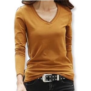 イーグルハート Vネックロング Tシャツ カットソー トップス 無地 薄手 レディース(ブラウン, XL)
