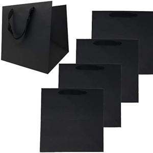 紙袋 5枚セット ＋ メッセージカード 幅広 マチ広 ギフトバッグ ケーキ 手提げ ラッピング ブラック，