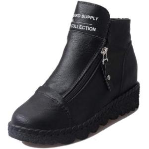 カエナリエ ハイカット 厚底 インヒール レザー ロゴ スニーカー レディース サイド ジップ(ブラック,  22.5 cm 2.5E)