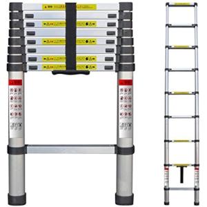 伸縮はしご 耐荷重150kg スーパーラダー コンパクト 持ち運びやすい 伸縮自在 自動ロック スライド式( シルバー,  新2.6M)｜horikku