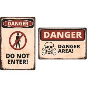 ブリキ看板 デンジャー 警告標識 2枚セット ヴィンテージ看板 20cm