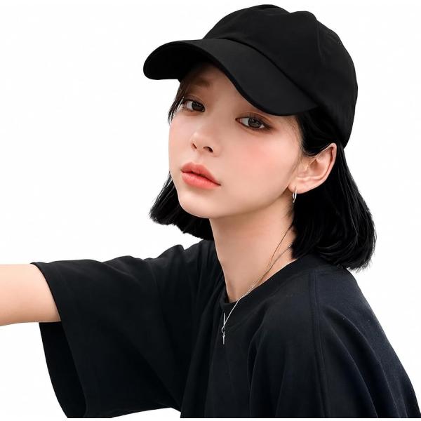 帽子付きウィッグ レディース ボブ ショートボブ 帽子ウィッグ かつら 一体型 ストレート (ナチュ...