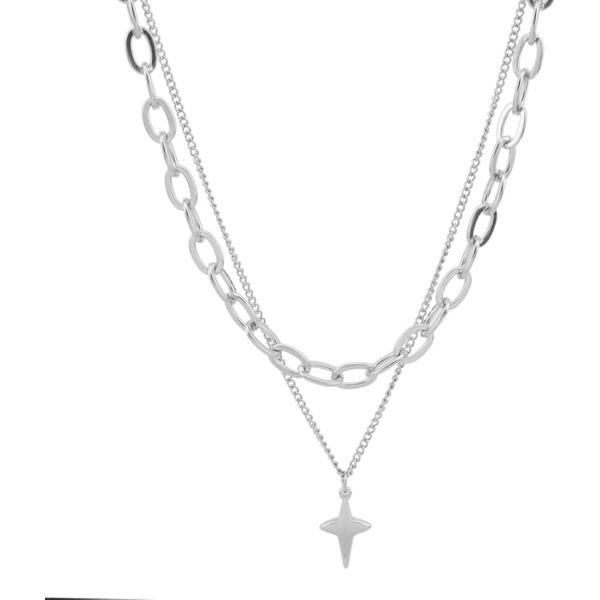 ネックレス 十字架 シンプル 2本セット 重ね着け チェーンアクセサリー ステンレス お洒落 メンズ...