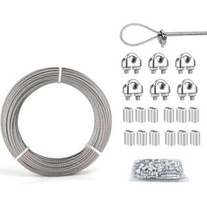 【Yahoo!ランキング1位入賞】同舟 ワイヤー 2mmワイヤーロープ (シルバー,  長さ15ｍ スリーブ30個、クリップ6個入り)