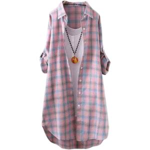 ロングシャツ チェック 薄手 カジュアル 長袖 秋 レディース フリーサイズ 羽織り ゆったり 春 ...