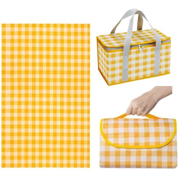 ランチバッグ レジャーシート セット 保冷 保温 お弁当 大容量 撥水 遠足(イエロー,  20x3...