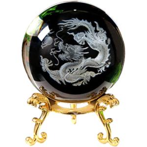 ドラゴン 3Dレーザー彫 縁起物 ガラス 置物/ 風水神龍 クリスタル