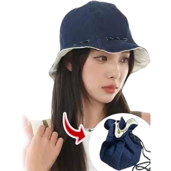 ケンアール チューリップハット メンズ レディース リバーシブル バケットハット(ネイビー（裏：クリ...