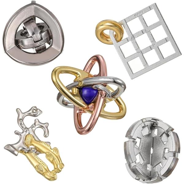 知恵の輪 知恵玩具 リングパズル 暇つぶし 立体パズル 知育玩具 金と銀 5点セット