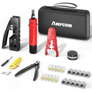 LANケーブル自作工具キット 9点工具セット 貫通型 圧着ペンチ プチダウン工具 外皮むき工具 CAT6 収納ケース付き MDM(ブラック)