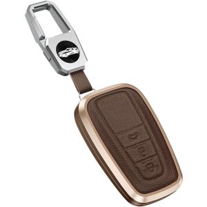 【互換品】 トヨタ用 2ボタン 3ボタン スマートキーケース キーカバー アルミ 本革 レザー クラウン プリウス CHR (ブラウン)の商品画像